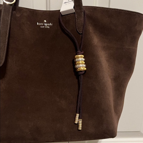 3 PCS. KATE SPADE 454 HOT FUDGE SUEDE TOTE, NWT MADEWELL BAG CORD & ORGANIZER - Picture 5 of 16